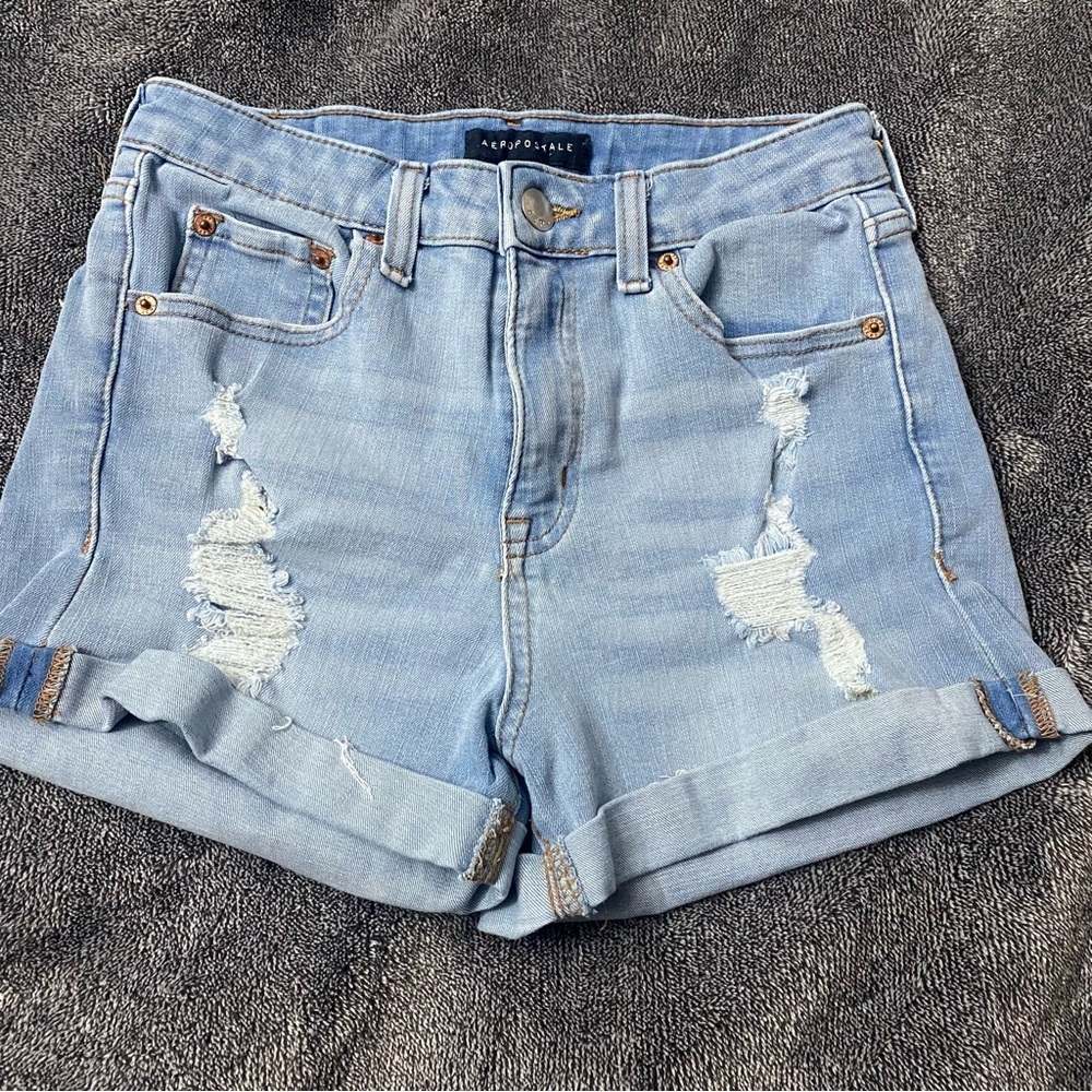 Aeropostale Sky Blue Ripped‎ Jean Shorts